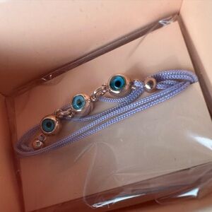 Evil Eye Cord Bracelet in Light Lavender and Turquoise